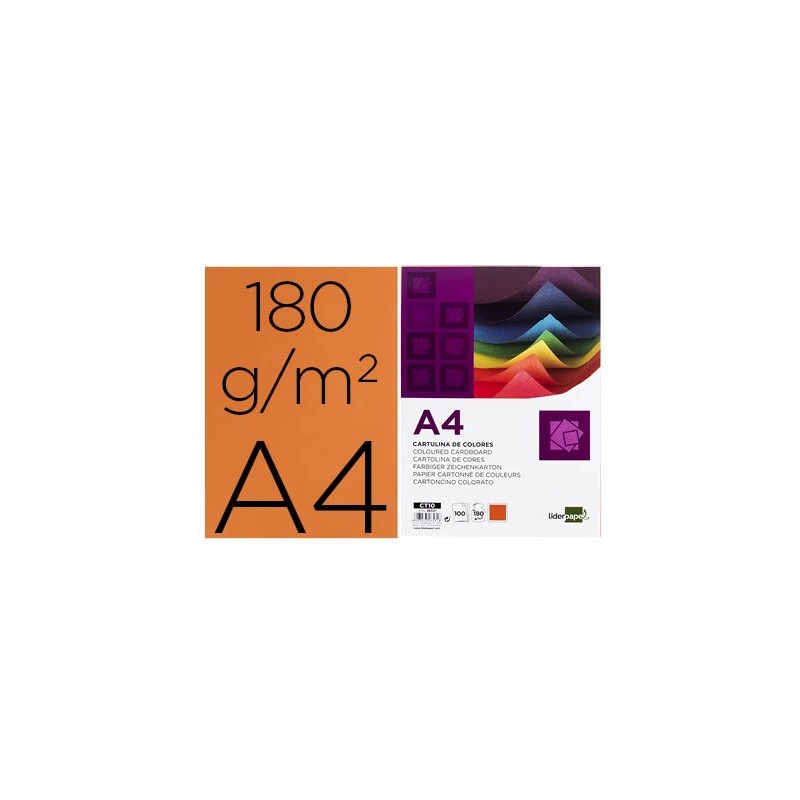 CARTULINA LIDERPAPEL A4 180G/M2 NARANJA FUERTE PAQUETEDE 100 HOJAS