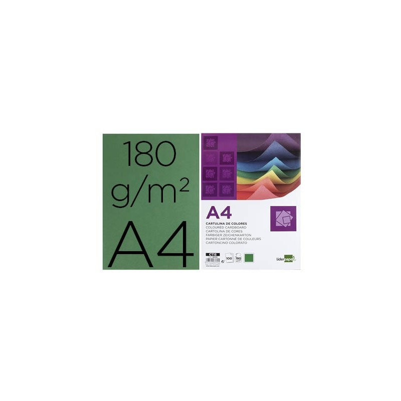 CARTULINA LIDERPAPEL A4 180G/M2 VERDE ABETO PAQUETE DE100 HOJAS