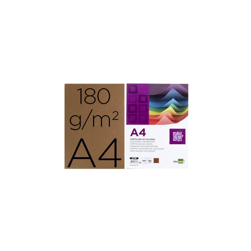 CARTULINA LIDERPAPEL A4 180G/M2 MARRON PAQUETE DE 100 HOJAS