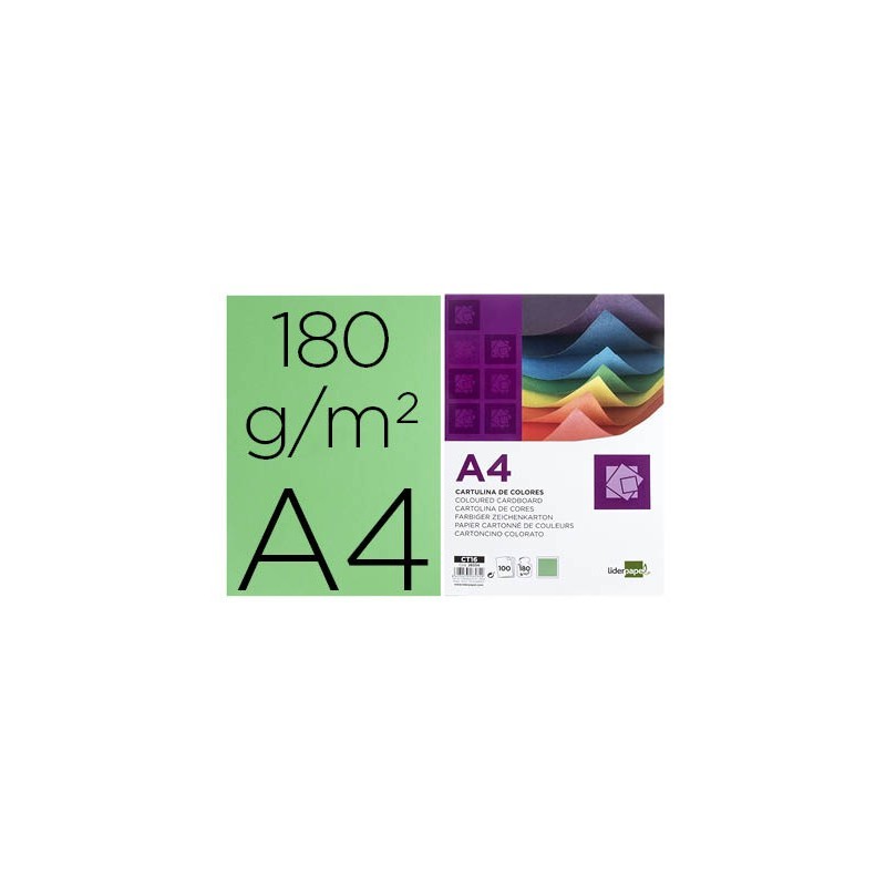 CARTULINA LIDERPAPEL A4 180G/M2 VERDE BILLAR PAQUETE DE 100 HOJAS