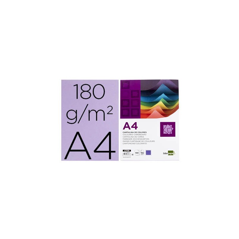 CARTULINA LIDERPAPEL A4 180G/M2 LILA PAQUETE DE 100 HOJAS
