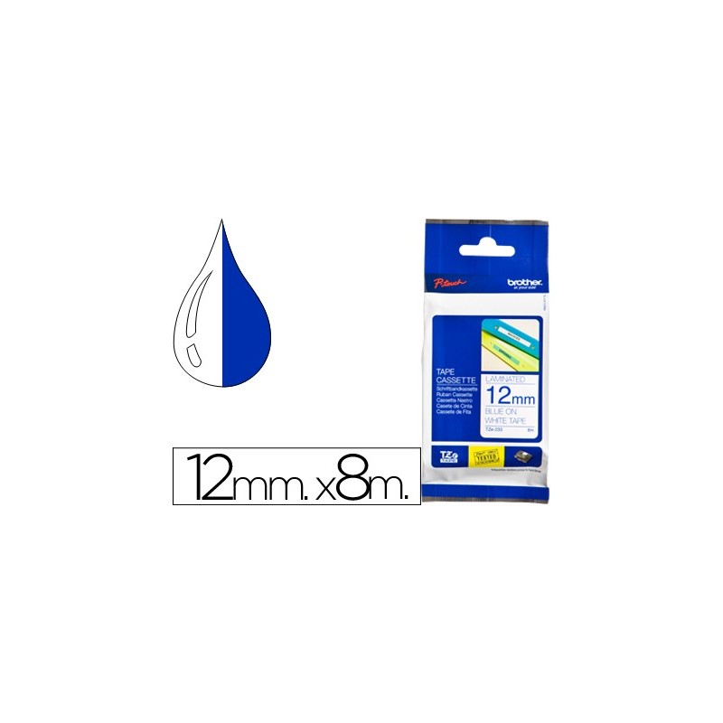 CINTA BROTHER TZE-233 BLANCO-AZUL 12MM LONGITUD 8 MT