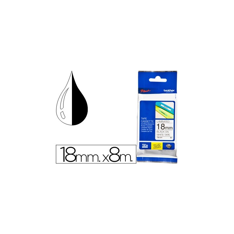 CINTA BROTHER TZE-241 BLANCO-NEGRO 18MM LONGITUD 8 MT