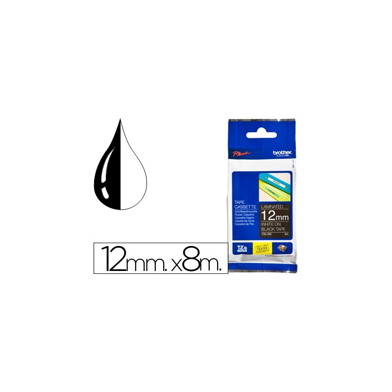 CINTA BROTHER TZE-335 NEGRO-BLANCO 12MM LONGITUD 8MTS