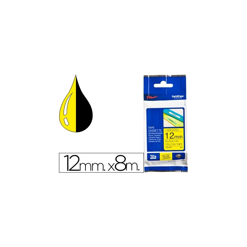 CINTA BROTHER TZE-631 AMARILLO-NEGRO 12MM LONGITUD 8 MT