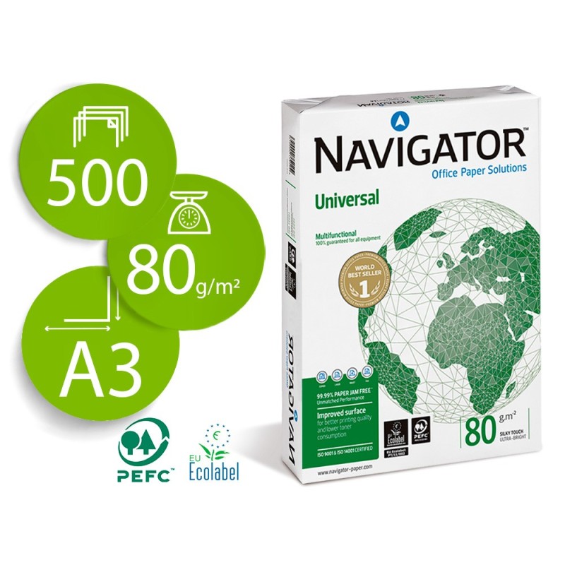 PAPEL FOTOCOPIADORA NAVIGATOR DIN A3 80 GRAMOS PAPEL MULTIUSO INK-JET Y LASERPAQUETE DE 500 HOJAS