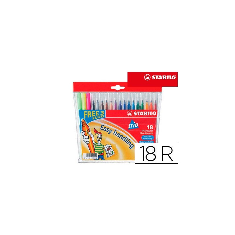 ROTULADOR STABILO TRIO A-Z CAJA DE 18 UNIDADES COLORES SURTIDOS