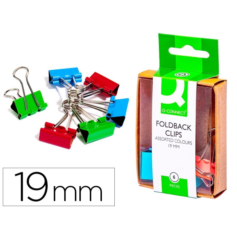 PINZA METALICA Q-CONNECT REVERSIBLE 19 MM CAJA DE 6 UNIDADES COLORES SURTIDOS