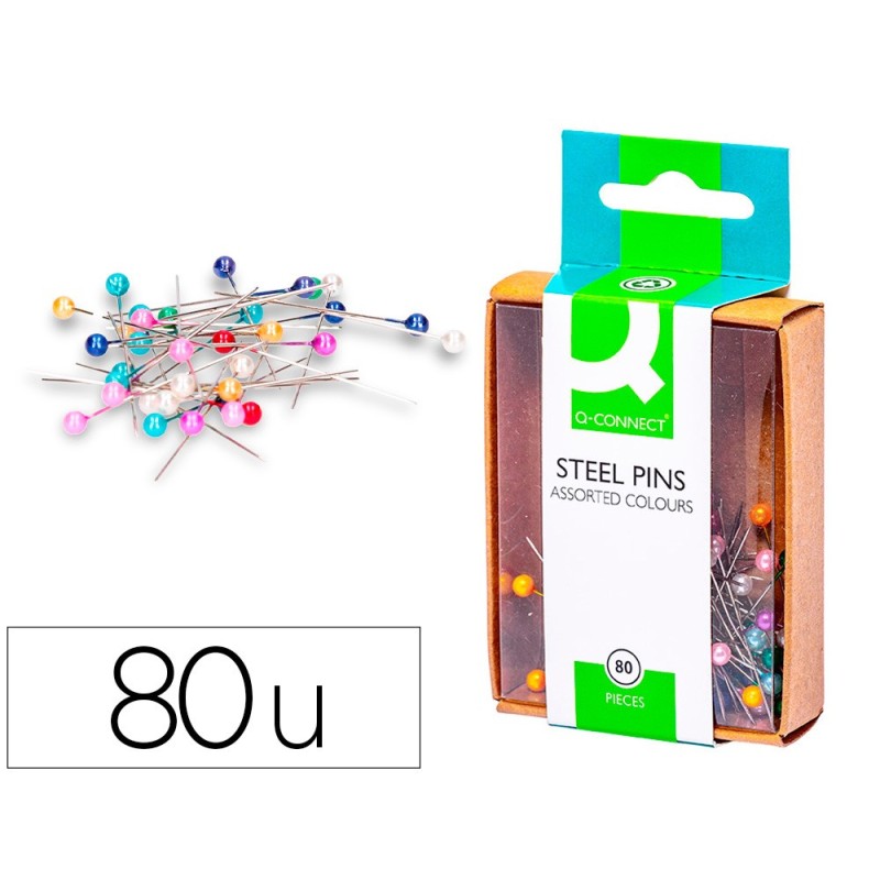 AGUJAS SEALIZADORAS Q-CONNECT CAJA DE 80 UNIDADES COLORES SURTIDOS