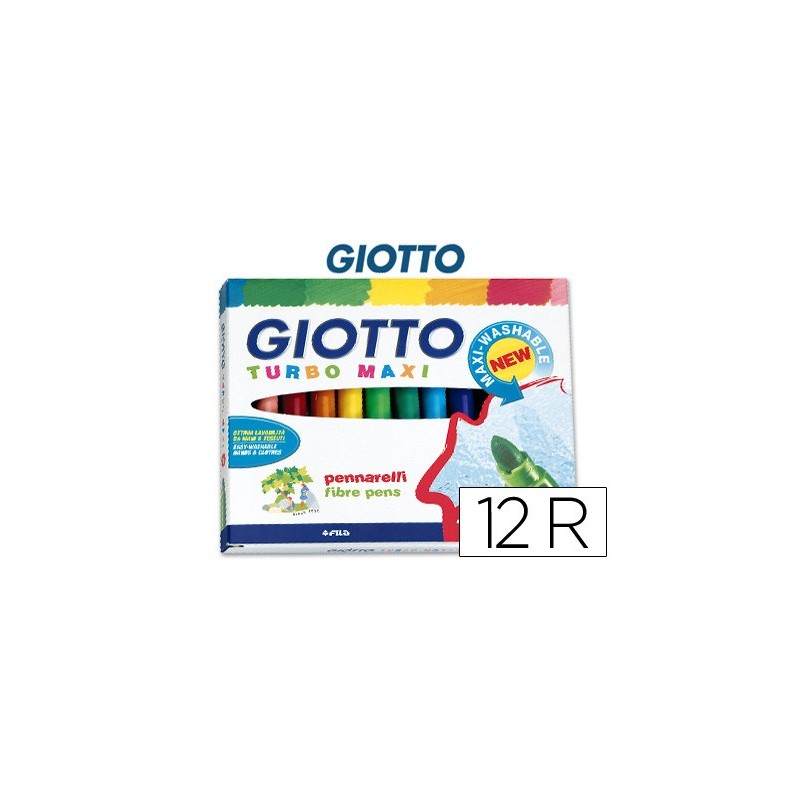 ROTULADOR GIOTTO TURBO MAXI CAJA DE 12 COLORES LAVABLES CON PUNTA BLOQUEADA