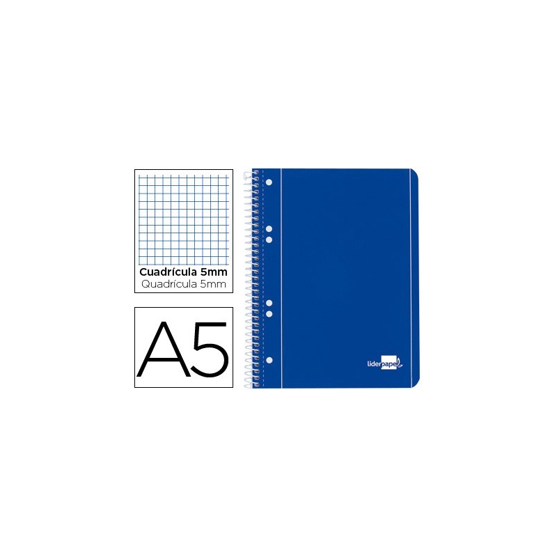 CUADERNO ESPIRAL LIDERPAPEL A5 MICRO SERIE AZUL TAPA BLANDA 80H 75 GR CUADRO5MM 6 TALADROS AZUL