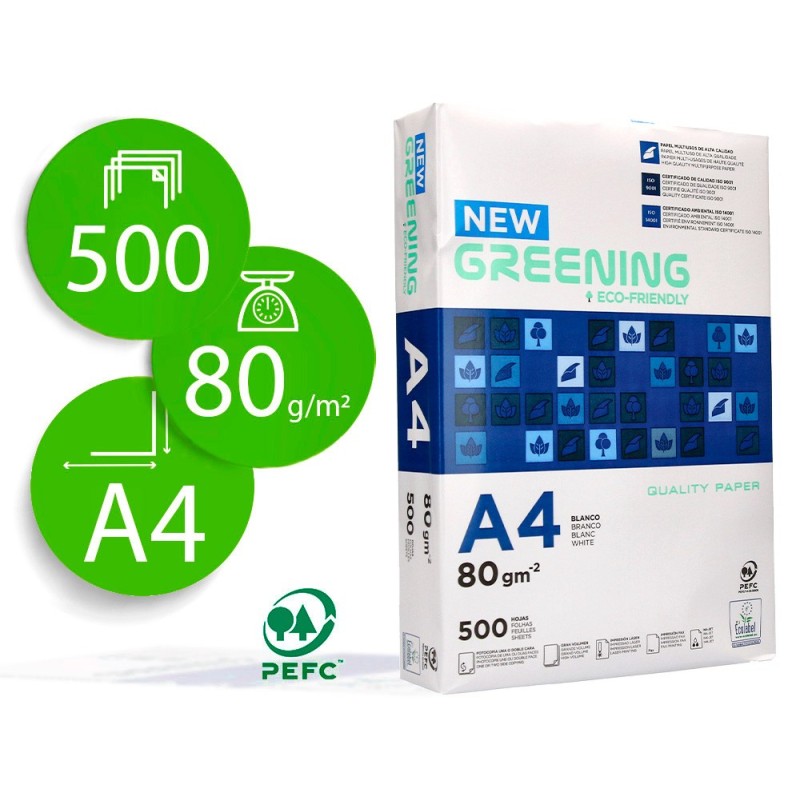 PAPEL FOTOCOPIADORA GREENING DIN A4 80 GRAMOS PAQUETE DE 500 HOJAS