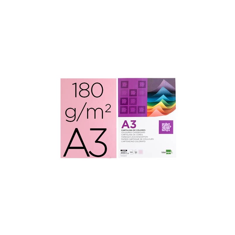 CARTULINA LIDERPAPEL A3 180G/M2 ROSA PAQUETE DE 100 HOJAS