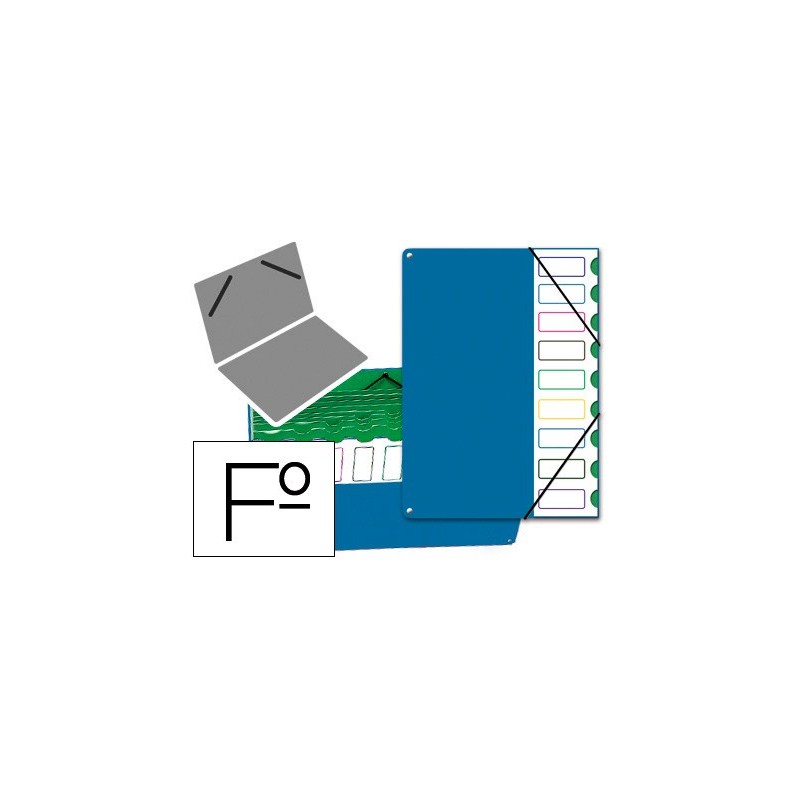 CARPETA CLASIFICADOR TAPA DE PLASTICO PARDO FOLIO -9 DEPARTAMENTOS AZUL