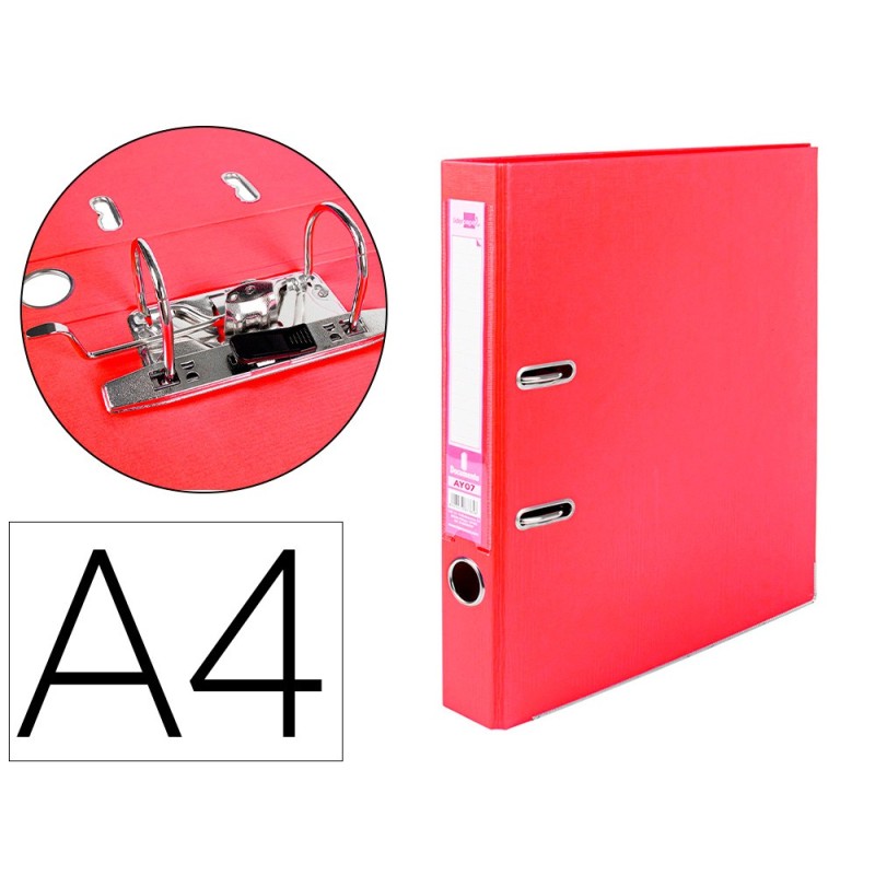 ARCHIVADOR DE PALANCA LIDERPAPEL A4 DOCUMENTA FORRADO PVC CON RADO LOMO 52MM ROJO COMPRESOR METALICO