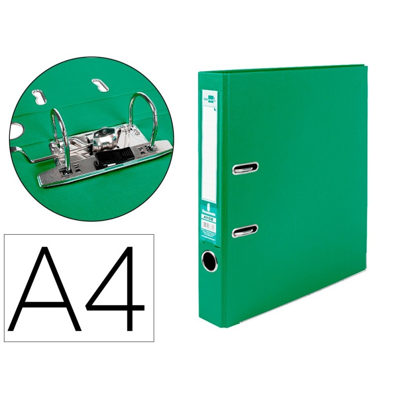 ARCHIVADOR DE PALANCA LIDERPAPEL A4 DOCUMENTA FORRADO PVC CON RADO LOMO 52MM VERDE COMPRESOR METALICO