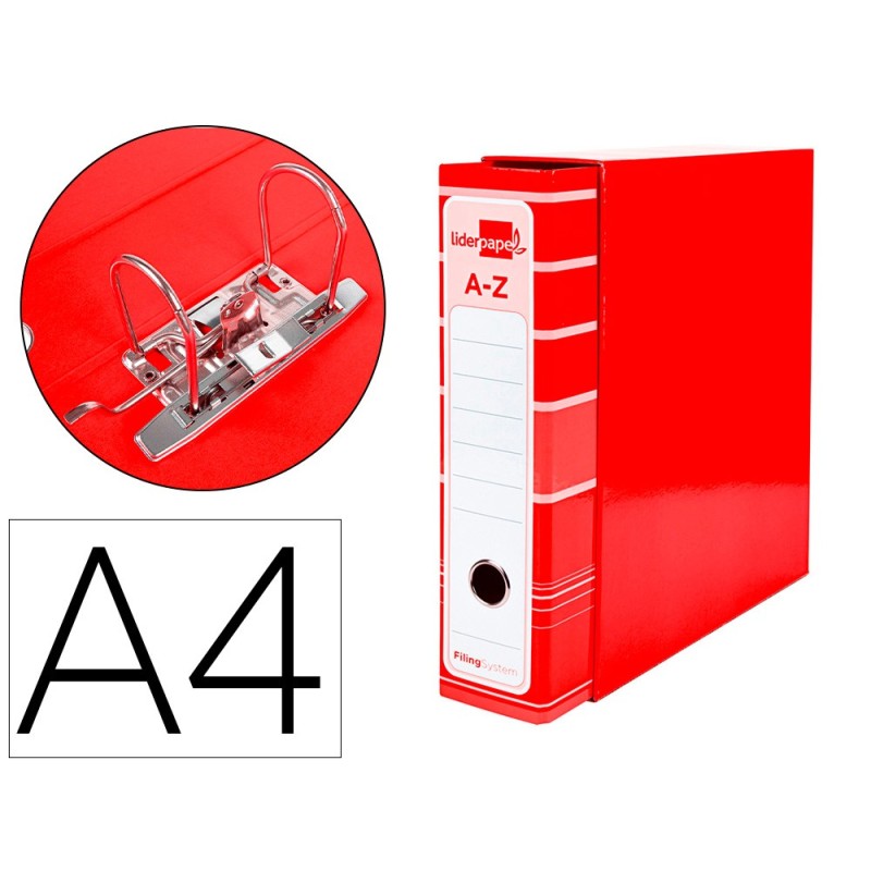 ARCHIVADOR DE PALANCA LIDERPAPEL A4 FILING SYSTEM FORRADO SIN RADO LOMO 80MM ROJOCON CAJA Y COMPRESOR METALICO
