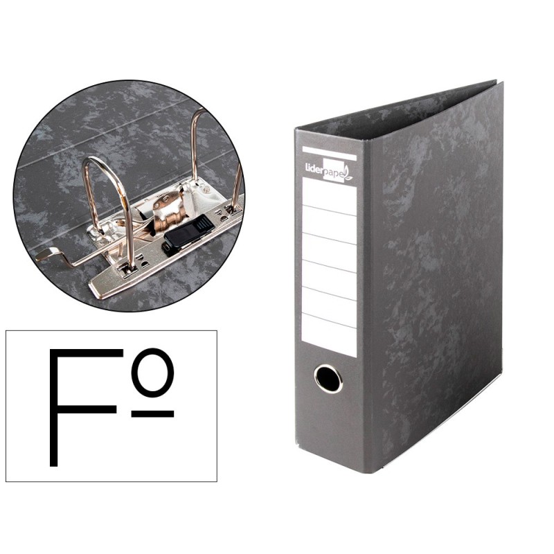 ARCHIVADOR DE PALANCA LIDERPAPEL FOLIO CARTON FORRADO SIN RADO LOMO 80MM NEGRO COMPRESOR METALICO