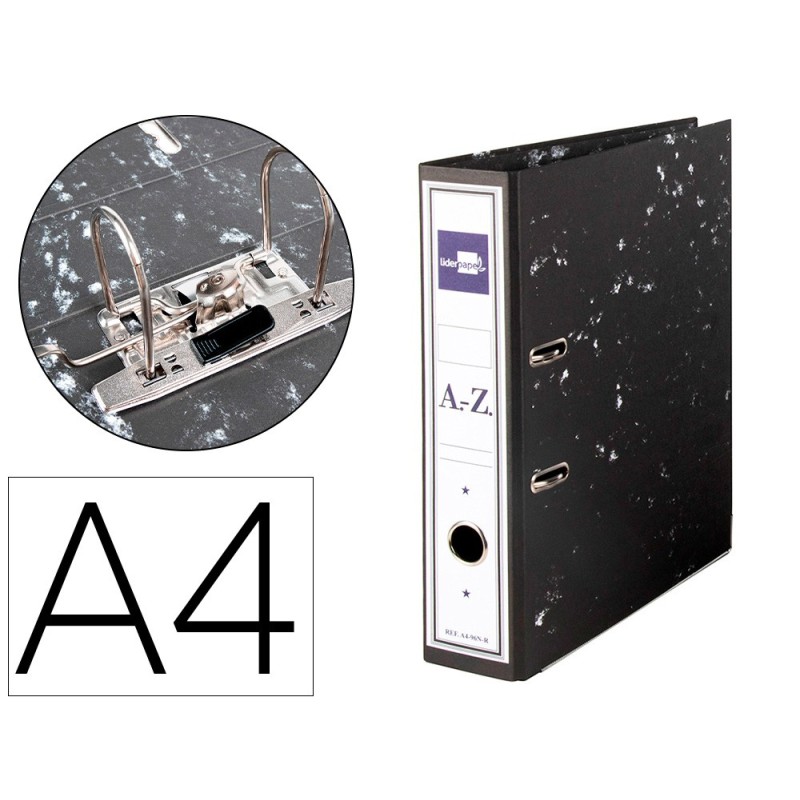 ARCHIVADOR DE PALANCA LIDERPAPEL CARTON FORRADO DIN A4 JASPEADO NEGRO SIN CAJA-CON RADO