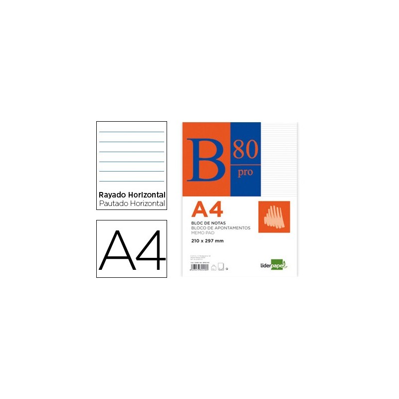 BLOC NOTAS LIDERPAPEL HORIZONTAL A4 80 HOJAS 60G/M2 ENCOLADO