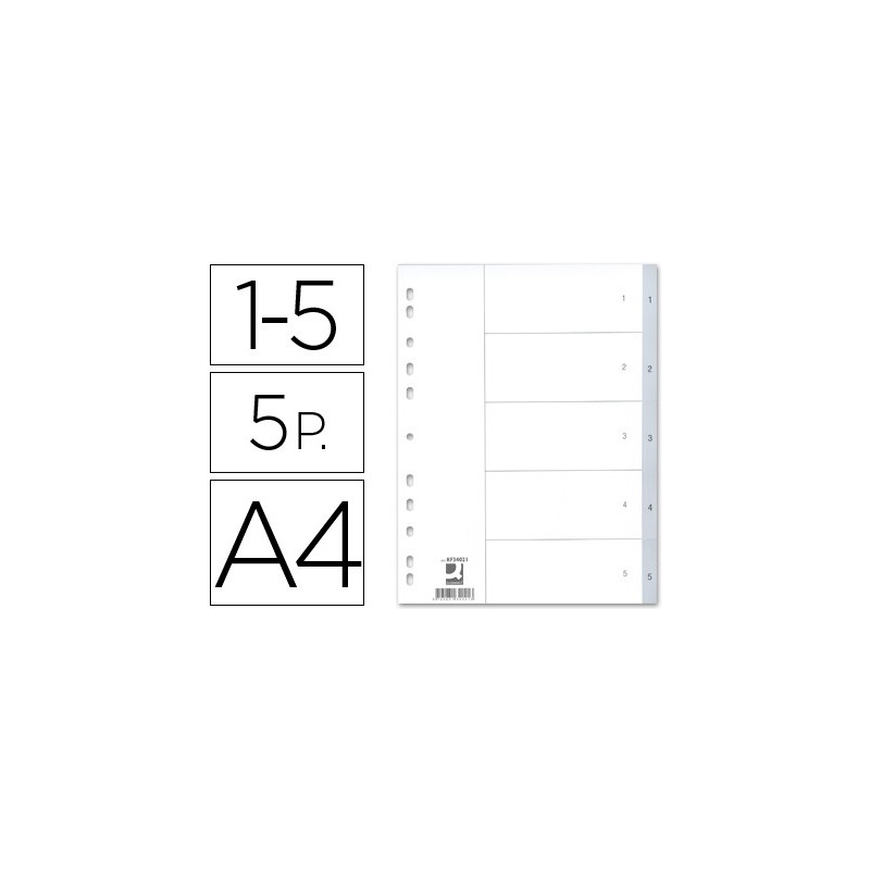 SEPARADOR NUMERICO Q-CONNECT PLASTICO 1-5 JUEGO DE 5 SEPARADORES DIN A4 MULTITALADRO