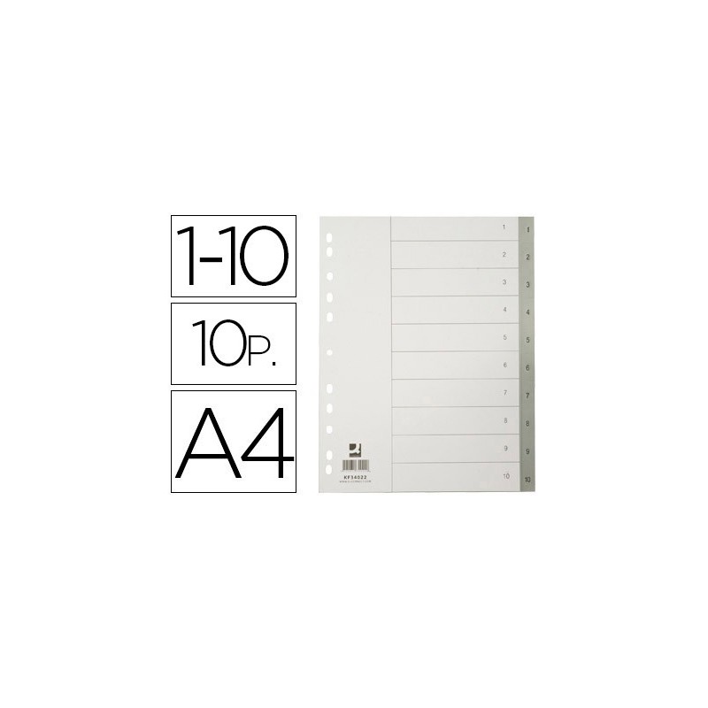 SEPARADOR NUMERICO Q-CONNECT PLASTICO 1-10 JUEGO DE 10 SEPARADORES DIN A4 MULTITALADRO