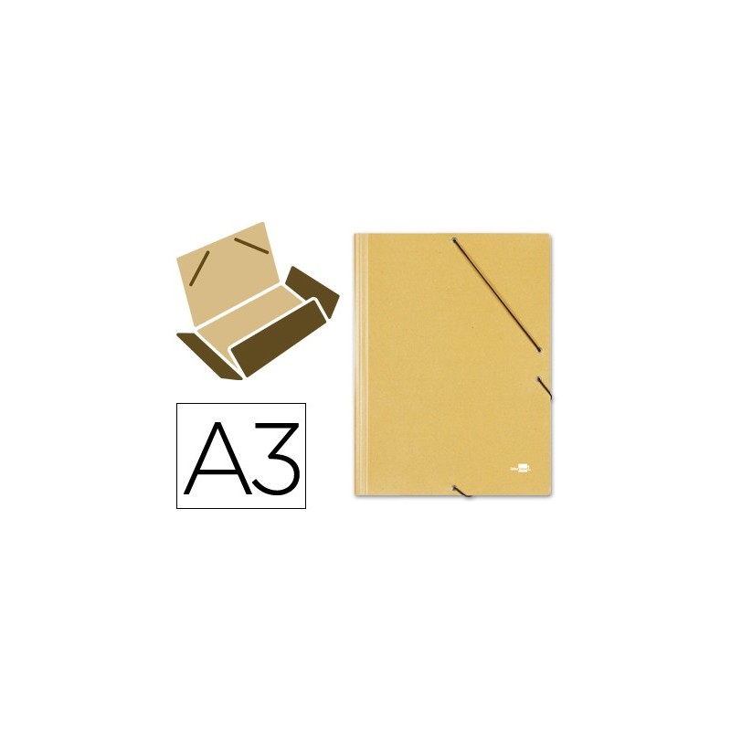 CARPETA LIDERPAPEL GOMAS A3 3 SOLAPAS CARTON PRESPAN AMARILLA