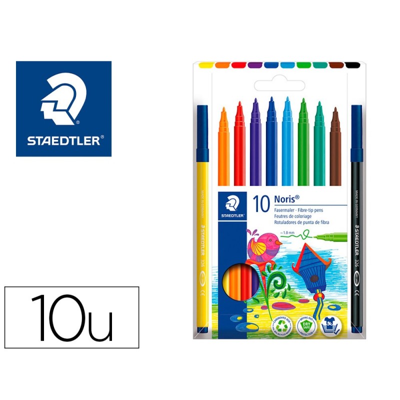ROTULADOR STAEDTLER NORIS CLUB SLIM ESTUCHE CARTON 80% RECICLADO DE 10 UNIDADES COLORES SURTIDOS