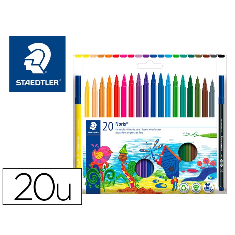 ROTULADOR STAEDTLER NORIS CLUB SLIM ESTUCHE CARTON 80% RECICLADO DE 20 UNIDADES COLORES SURTIDOS