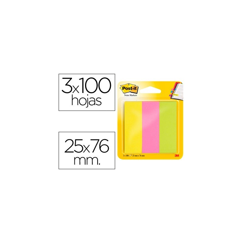 BLOC DE NOTAS ADHESIVAS QUITA Y PON POST-IT 671/3 MININOTAS ROSA/VERDE/AMARILLO NEON