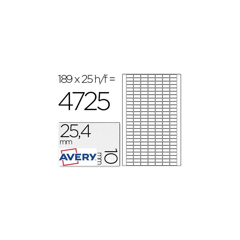 ETIQUETA ADHESIVA AVERY TAMAO 25,4X10 MM REMOVIBLE PAQUETE DE 25 HOJAS ESPECIAL CODIGOS DE BARRAS