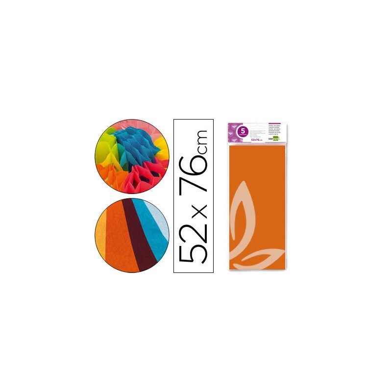 PAPEL SEDA LIDERPAPEL 52X76CM 18G/M2 BOLSA DE 5 HOJAS NARANJA