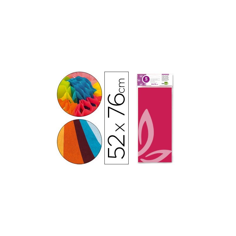 PAPEL SEDA LIDERPAPEL 52X76CM 18G/M2 BOLSA DE 5 HOJAS ROSA FUERTE