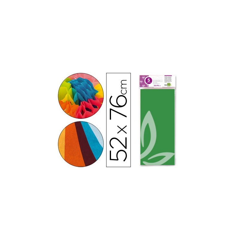 PAPEL SEDA LIDERPAPEL 52X76CM 18G/M2 BOLSA DE 5 HOJAS VERDE