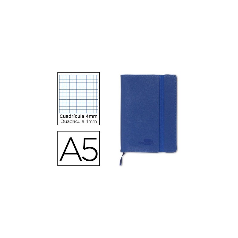 LIBRETA LIDERPAPEL SIMIL PIEL A5 120 HOJAS 70G/M2 CUADRO 4MM SIN MARGEN AZUL
