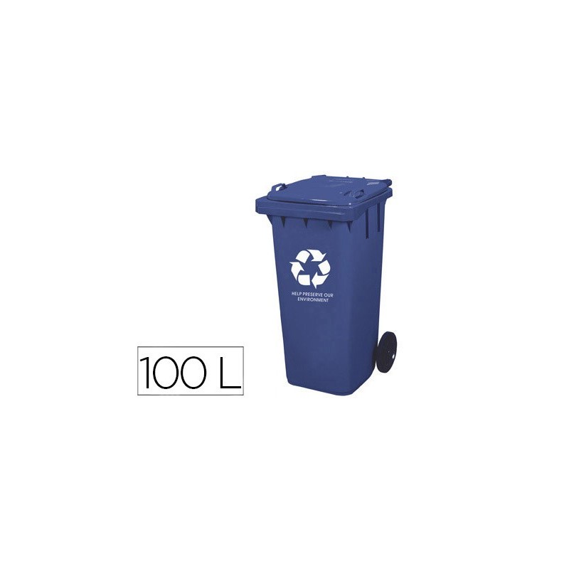PAPELERA CONTENEDOR Q-CONNECT PLASTICO CON TAPADERA 100L COLOR AZUL 800X510X525 MM CON RUEDAS