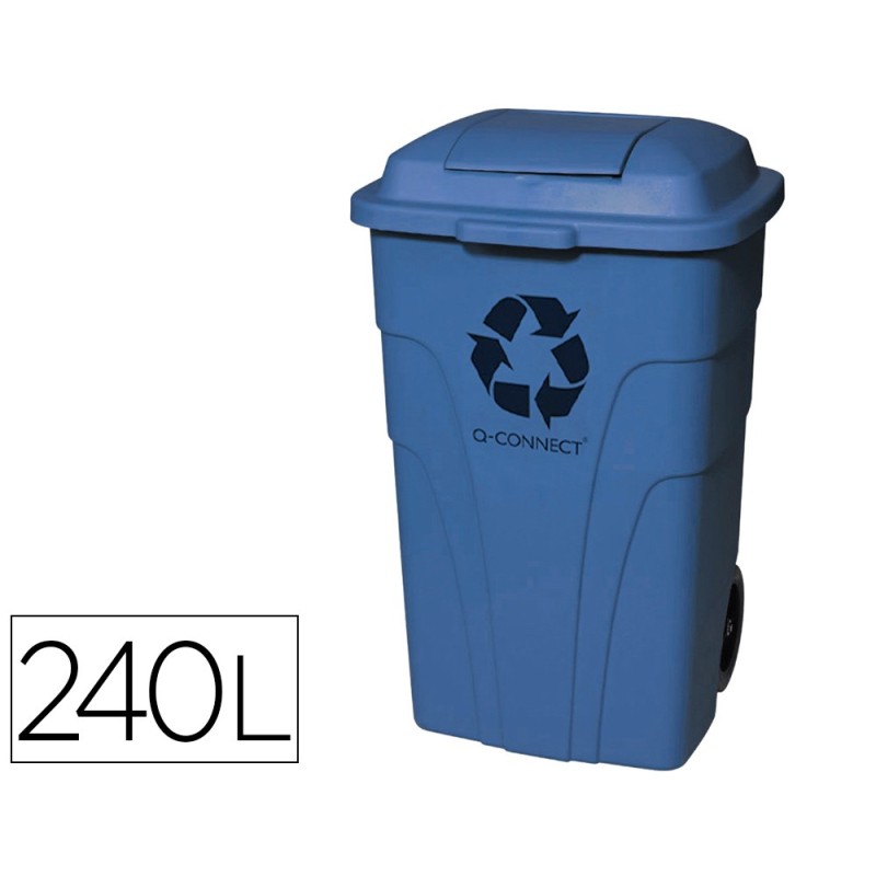 PAPELERA CONTENEDOR Q-CONNECT PLASTICO CON TAPADERA 240L COLOR AZUL 1040X620X610 MM CON RUEDAS