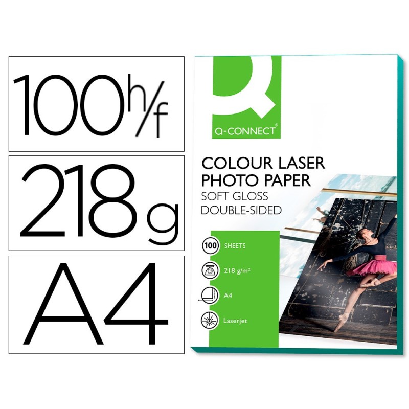 PAPEL Q-CONNECT FOTO GLOSSY DIN A4 PARA FOTOCOPIADORAS E IMPRESORAS LASER PAQUETE DE 100 HOJAS DE 220 GR