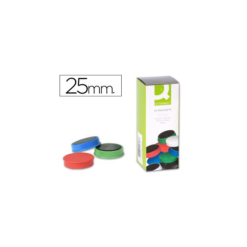 IMANES PARA SUJECION Q-CONNECT IDEAL PARA PIZARRAS MAGNETICAS25 MM COLORES SURTIDOS -CAJA DE 10 IMANES