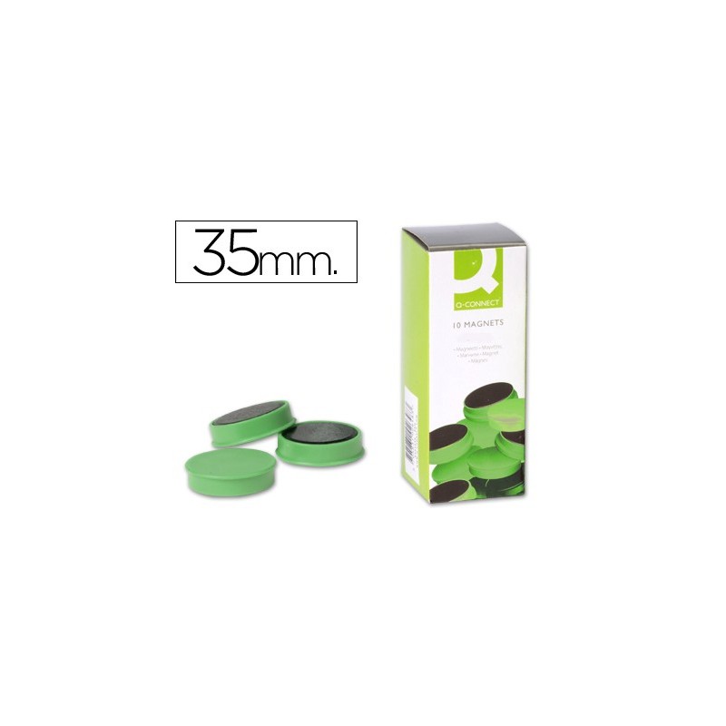 IMANES PARA SUJECION Q-CONNECT IDEAL PARA PIZARRAS MAGNETICAS35 MM VERDE -CAJA DE 10 IMANES