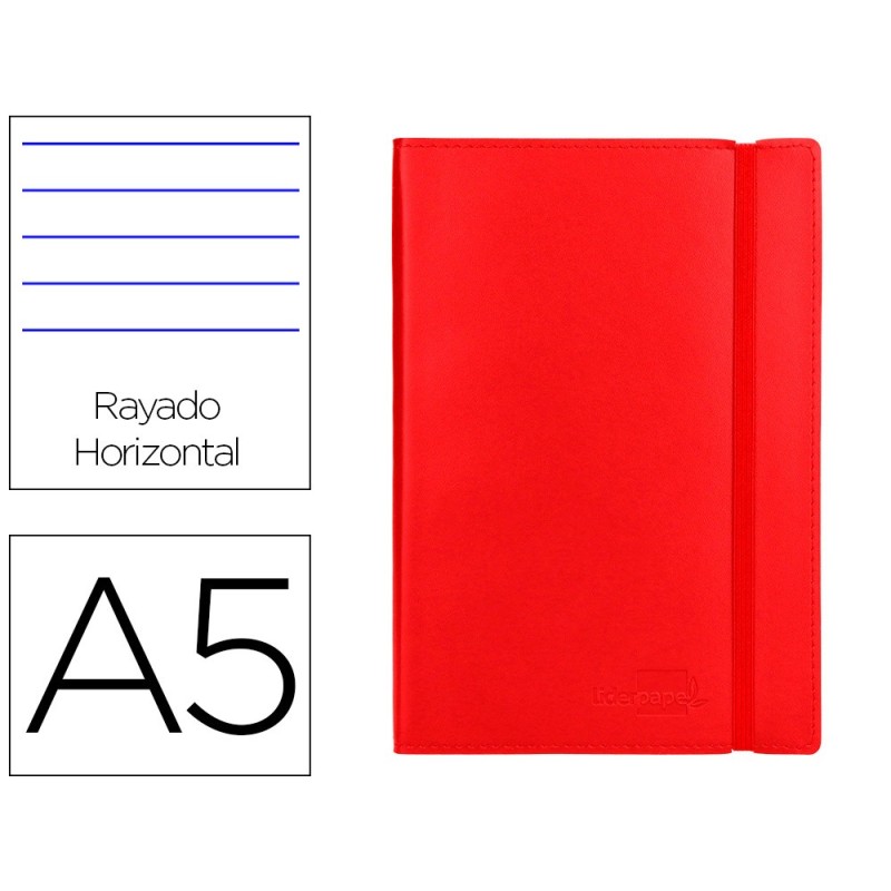 LIBRETA LIDERPAPEL SIMIL PIEL A5 120 HOJAS 70G/M2 HORIZONTAL SIN MARGEN ROJO