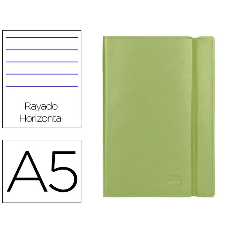 LIBRETA LIDERPAPEL SIMIL PIEL A5 120 HOJAS 70G/M2 HORIZONTAL SIN MARGEN VERDE