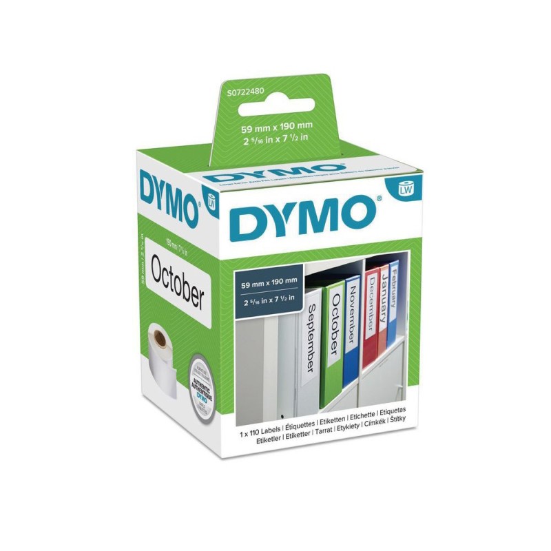 ETIQUETA ADHESIVA DYMO 99019 -TAMAO 59X190 MM PARA IMPRESORA 400 110 ETIQUETAS USO LOMO ARCHIVADORES