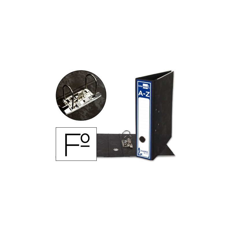 ARCHIVADOR DE PALANCA LIDERPAPEL FOLIO CLASSIC BLUE CARTON ENTRECOLADO SIN RADO LOMO 80MM NEGRO COMPRESOR METAL