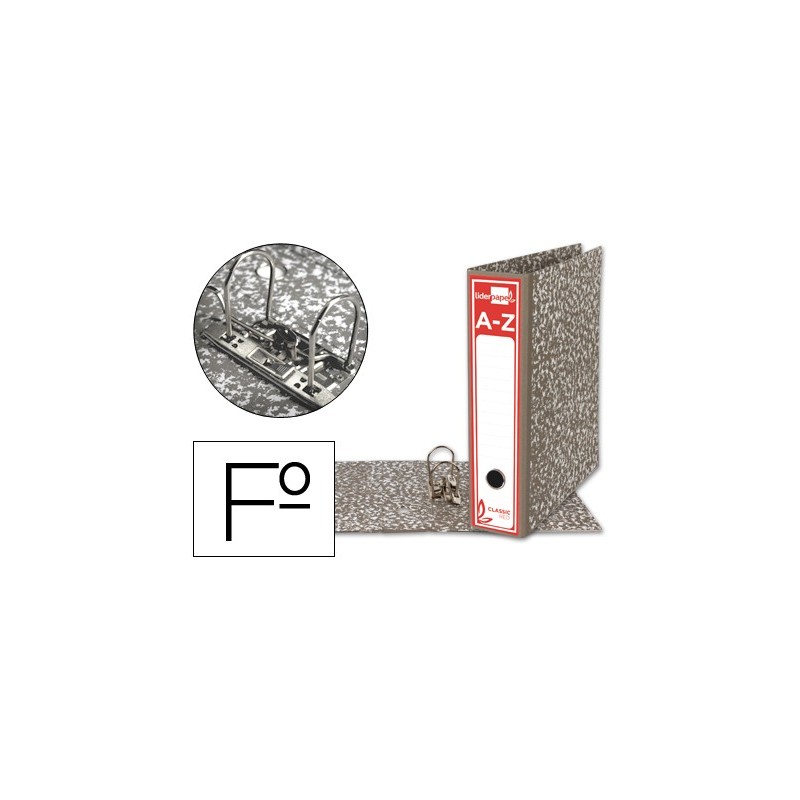 ARCHIVADOR DE PALANCA LIDERPAPEL FOLIO CLASSIC RED CARTON ENTRECOLADO SIN RADO LOMO 80MM GRIS COMPRESOR METALICO