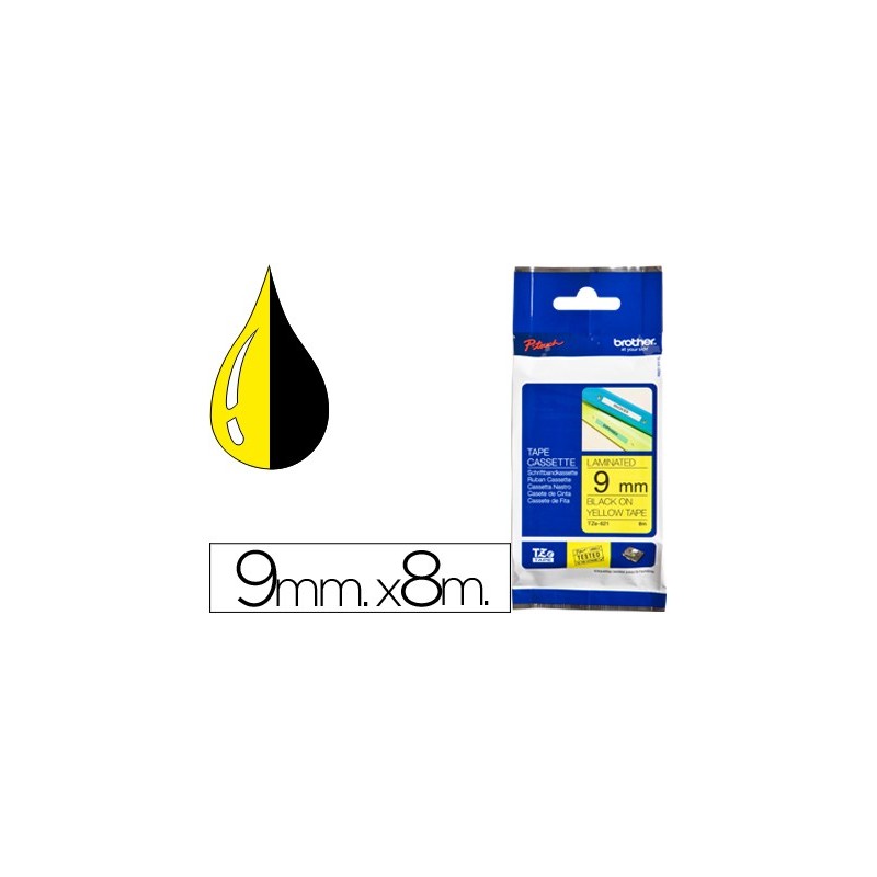 CINTA BROTHER TZE-621 AMARILLO-NEGRO 9MM LONGITUD 8 MT