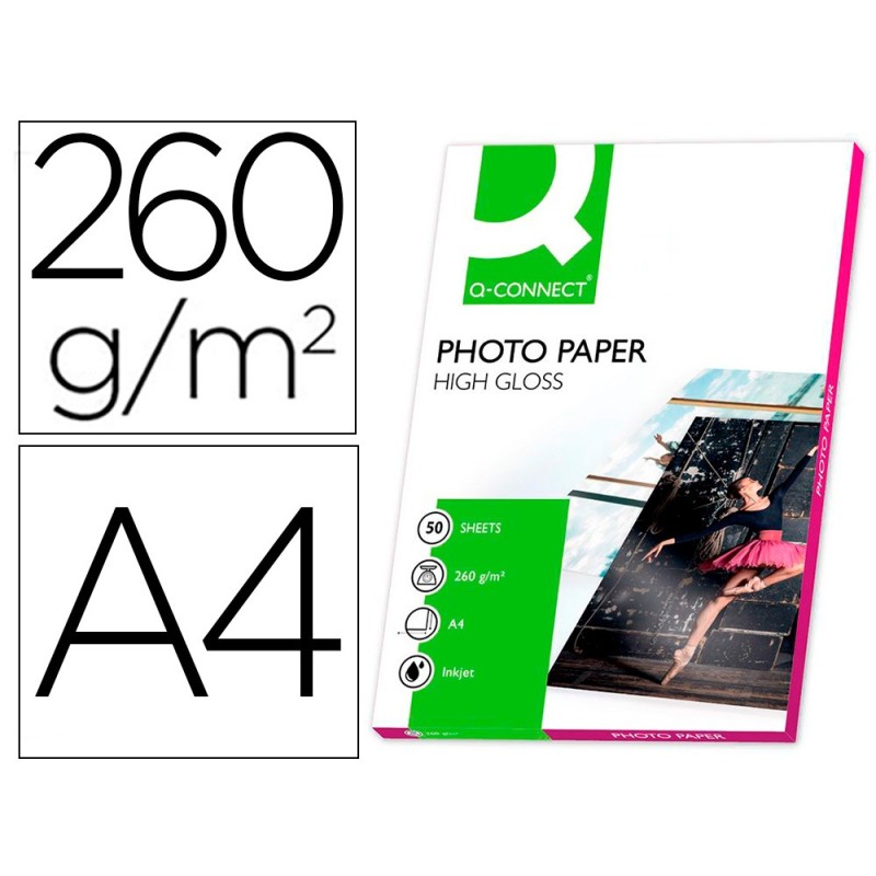 PAPEL Q-CONNECT FOTO GLOSSY DIN A4 ALTA CALIDAD DIGITAL PHOTO PARA INK-JET BOLSA DE 50 HOJAS DE 260 GR