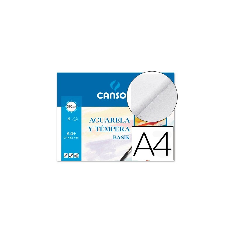 PAPEL ACUARELA BASIK CANSON DIN A4+ 370 GR PACK DE 6 HOJAS24 X 32 CM