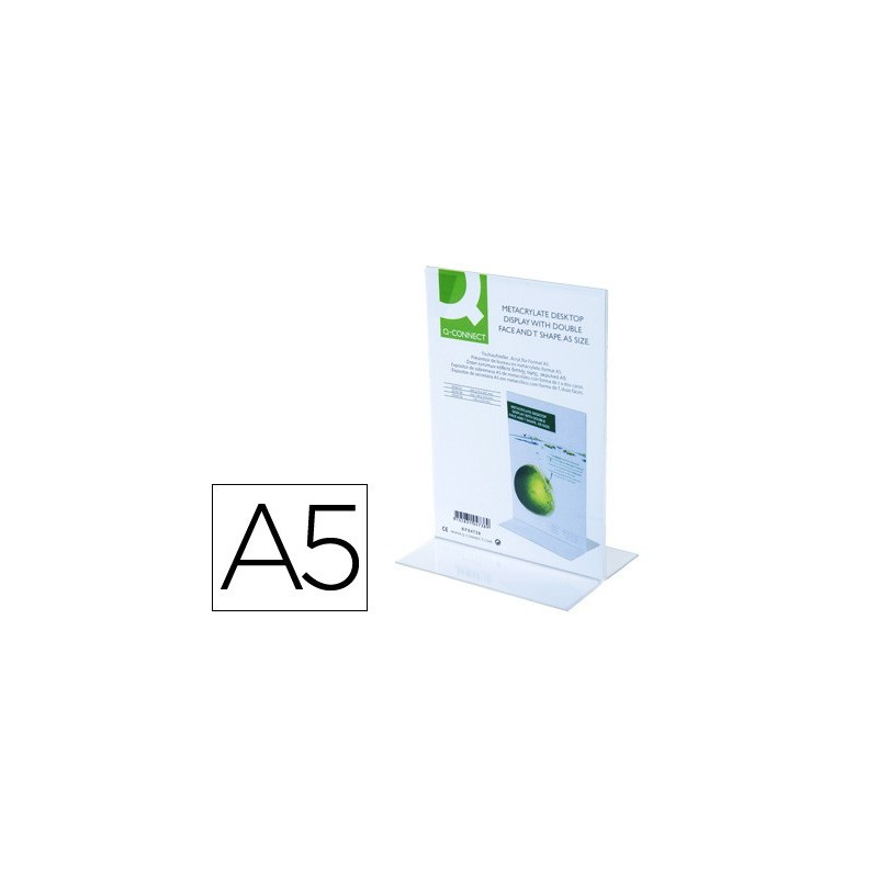 EXPOSITOR SOBREMESA Q-CONNECT CON FORMA DE T METACRILATO TAMAO A5 A DOS CARAS