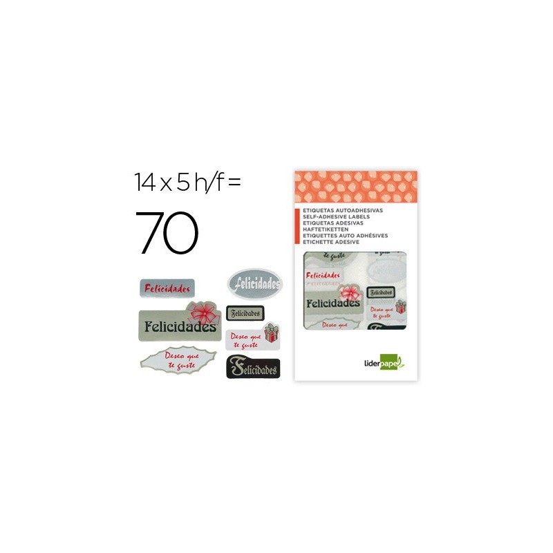 ETIQUETAS LIDERPAPEL FELICIDADES / DESEO QUE TE GUSTE SOBRE DE 70 UNIDADES